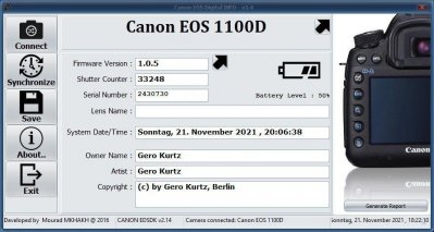 Verschlusszähler mit Canon EOS Digital Info v14