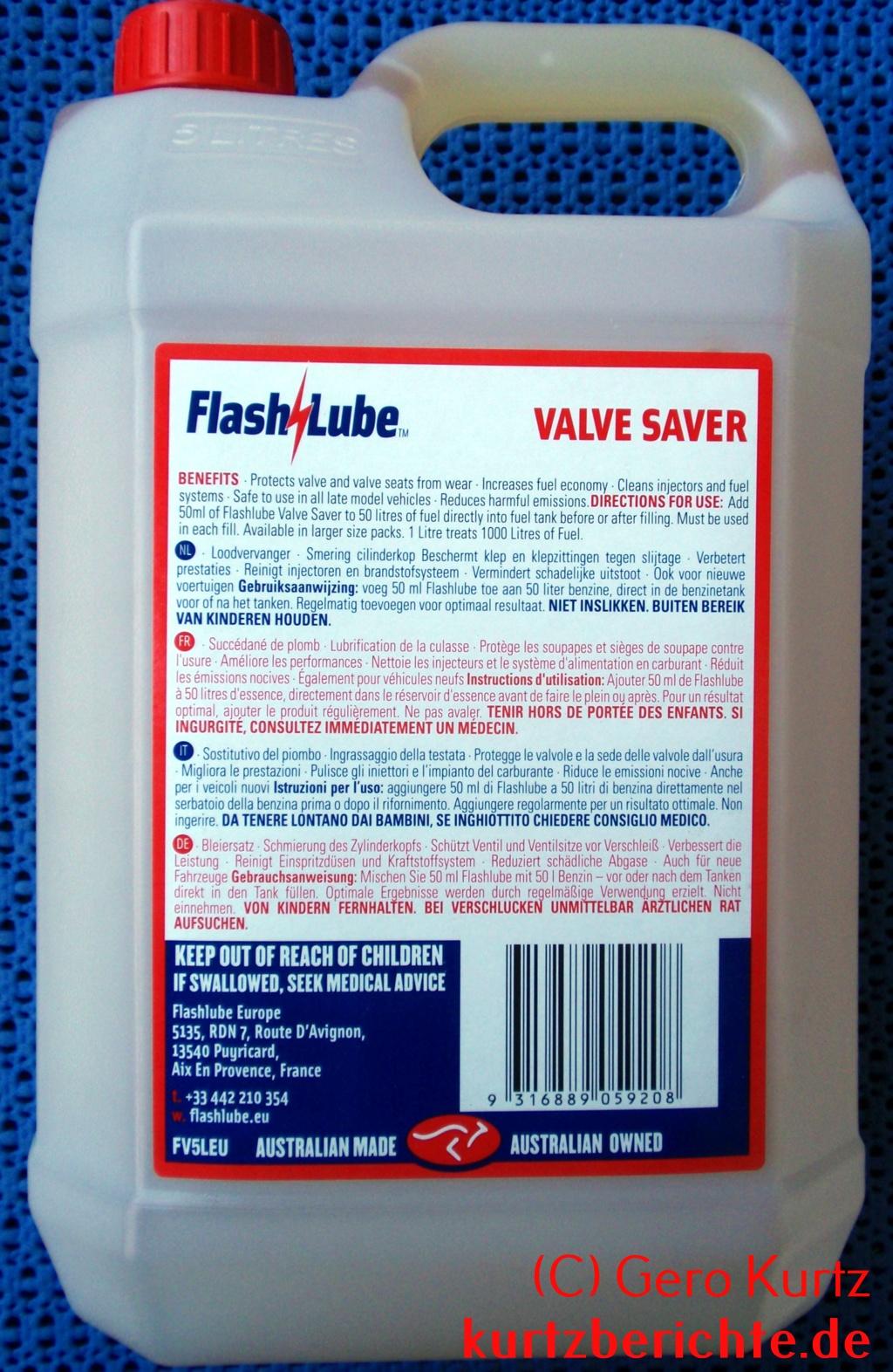 Rückseite des Flash Lube Behälters