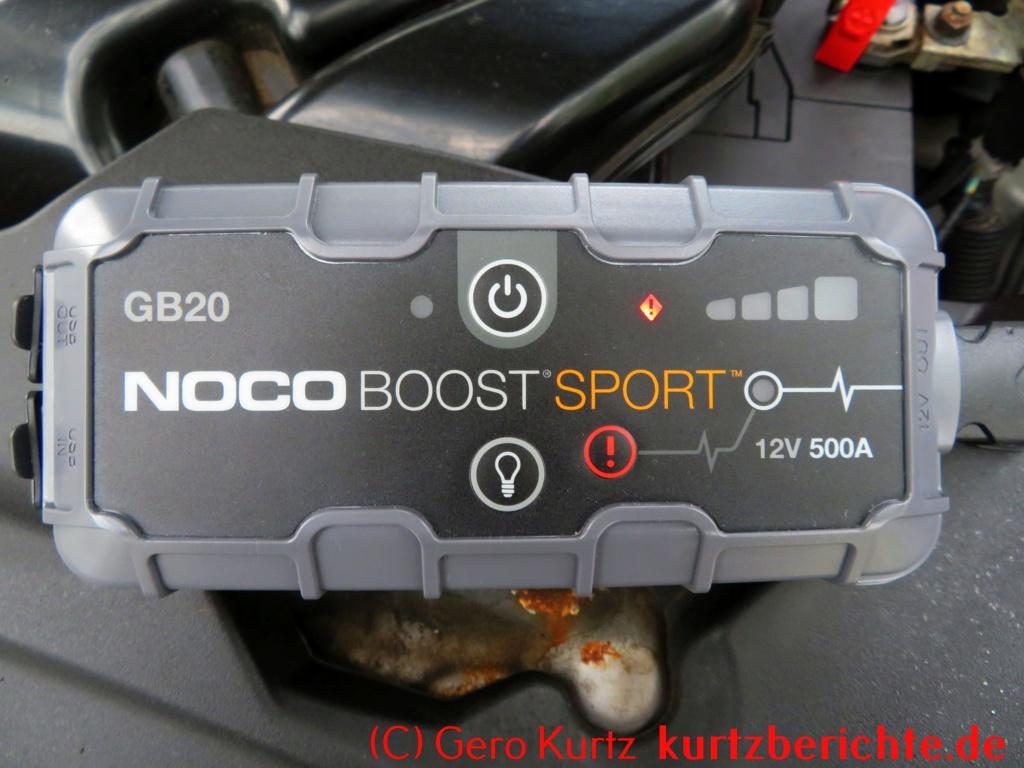 NOCO Boost Sport GB20 500A 12V UltraSafe Starthilfe - die rote Fehler-LED leuchtet
