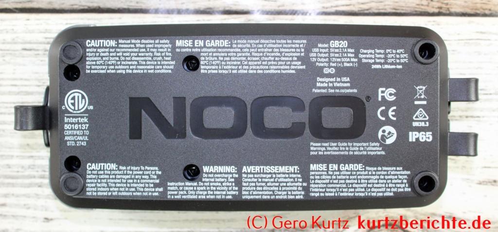 NOCO Boost Sport GB20 500A 12V UltraSafe Starthilfe - Unterseite der Starthilfe