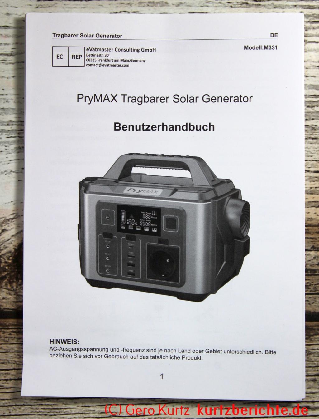 Steelite PryMax Solar Generator 296Wh - Bedienungsanleitung auf Deutsch