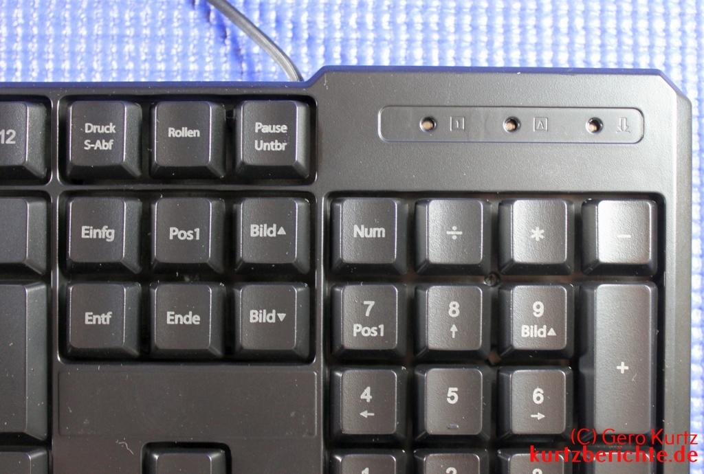 KLIM Chroma Tastatur rechter Bereich mit den drei Statusanzeigen