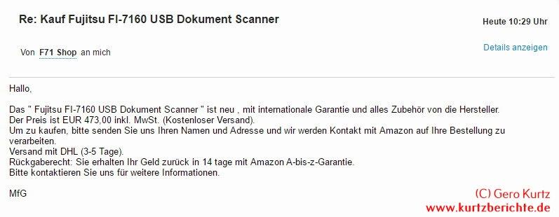 Betrug Amazon Marketplace Mail vom Betrüger