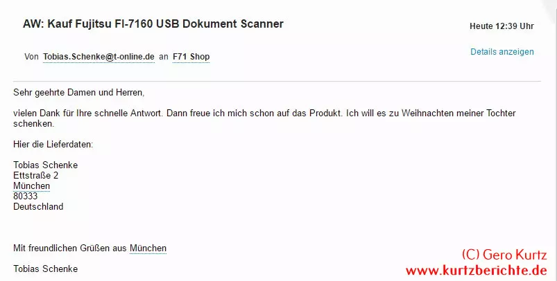 Betrug Amazon Marketplace Mail an den Betrüger